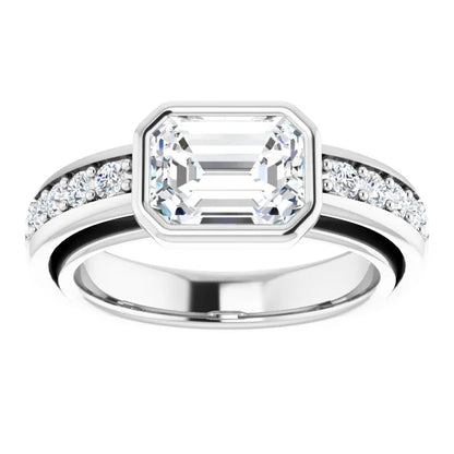 14K White Gold 2.07 CTW Emerald Bezel Set Channel Lab Grown Diamond Engagement Ring