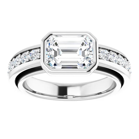 14K White Gold 2.07 CTW Emerald Bezel Set Channel Lab Grown Diamond Engagement Ring