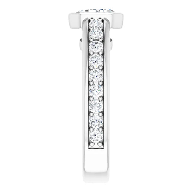 14K White Gold 2.07 CTW Emerald Bezel Set Channel Lab Grown Diamond Engagement Ring