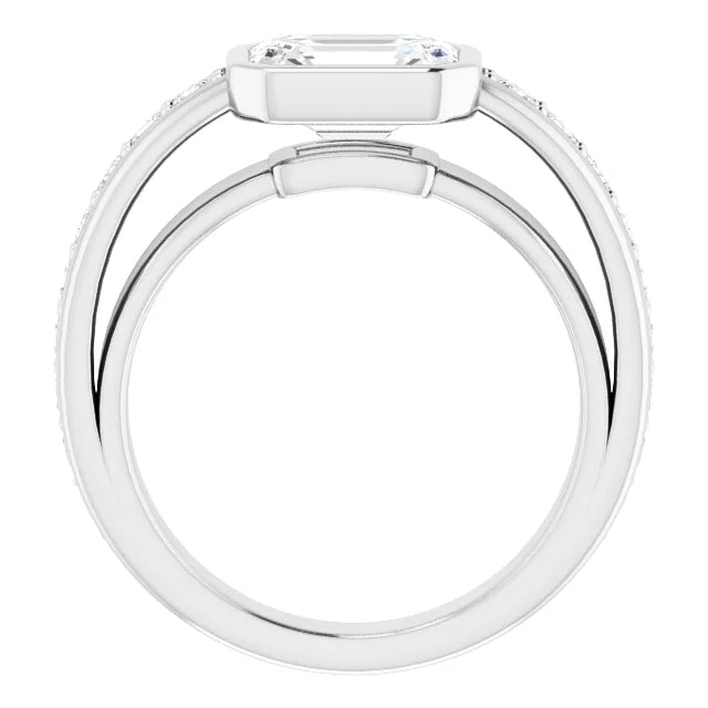 14K White Gold 2.07 CTW Emerald Bezel Set Channel Lab Grown Diamond Engagement Ring