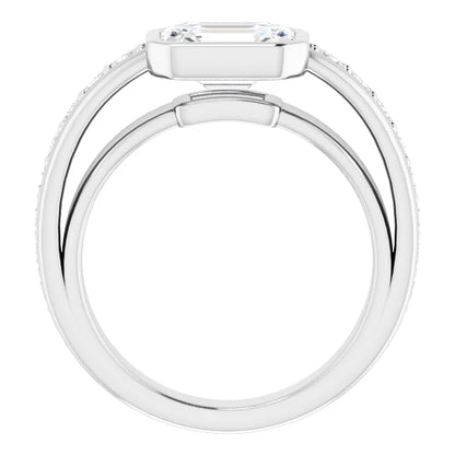 14K White Gold 2.07 CTW Emerald Bezel Set Channel Lab Grown Diamond Engagement Ring