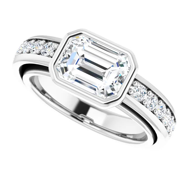 14K White Gold 2.07 CTW Emerald Bezel Set Channel Lab Grown Diamond Engagement Ring