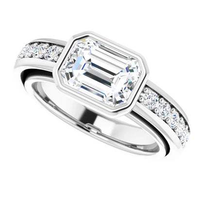 14K White Gold 2.07 CTW Emerald Bezel Set Channel Lab Grown Diamond Engagement Ring