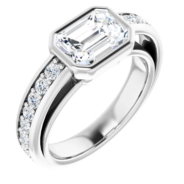 14K White Gold 2.07 CTW Emerald Bezel Set Channel Lab Grown Diamond Engagement Ring