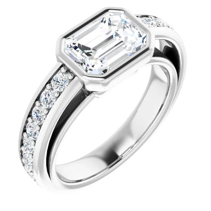 14K White Gold 2.07 CTW Emerald Bezel Set Channel Lab Grown Diamond Engagement Ring