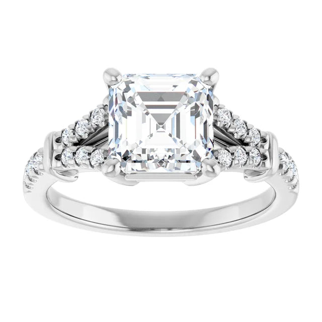 14K White Gold 2.08 CTW Asscher Pavé Lab Grown Diamond Engagement Ring