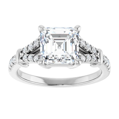14K White Gold 2.08 CTW Asscher Pavé Lab Grown Diamond Engagement Ring