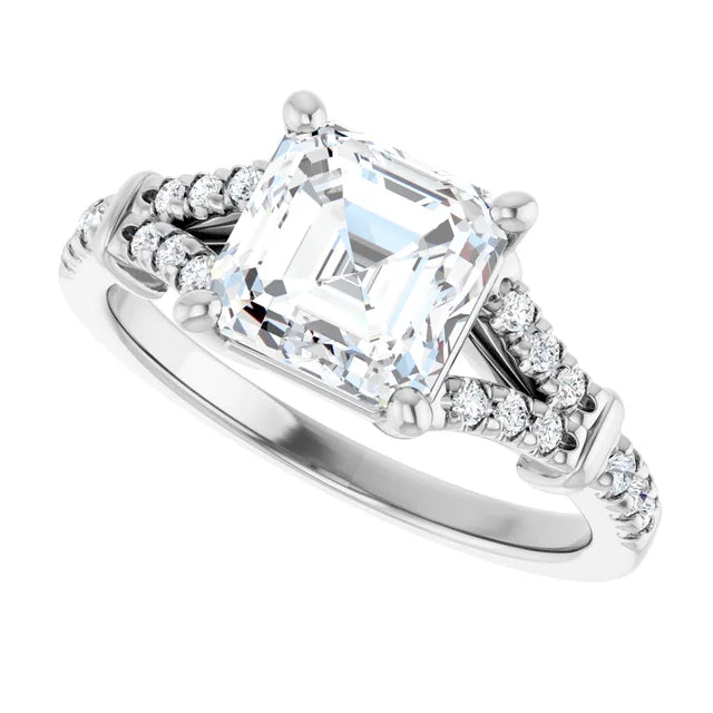 14K White Gold 2.08 CTW Asscher Pavé Lab Grown Diamond Engagement Ring