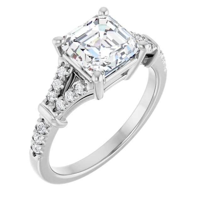 14K White Gold 2.08 CTW Asscher Pavé Lab Grown Diamond Engagement Ring