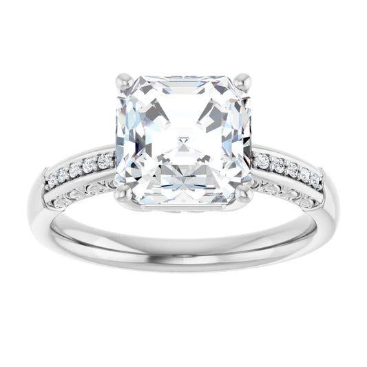 14K White Gold 2.08 CTW Asscher Solitaire Pavé Lab Grown Diamond Engagement Ring