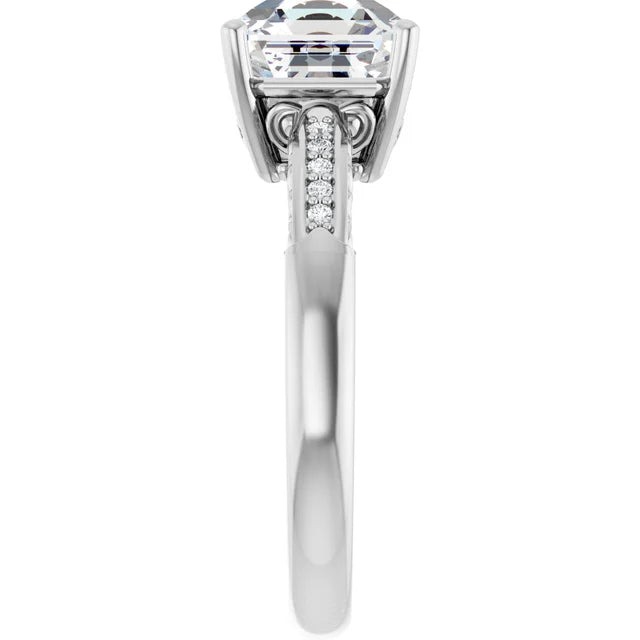 14K White Gold 2.08 CTW Asscher Solitaire Pavé Lab Grown Diamond Engagement Ring-diamondnetjewellery