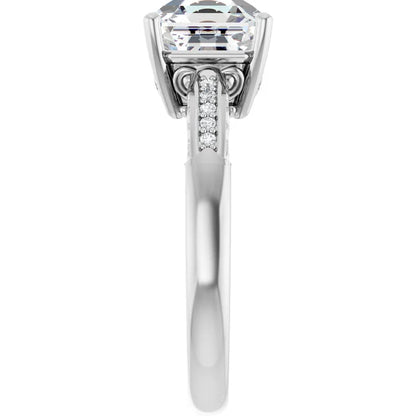 14K White Gold 2.08 CTW Asscher Solitaire Pavé Lab Grown Diamond Engagement Ring-diamondnetjewellery