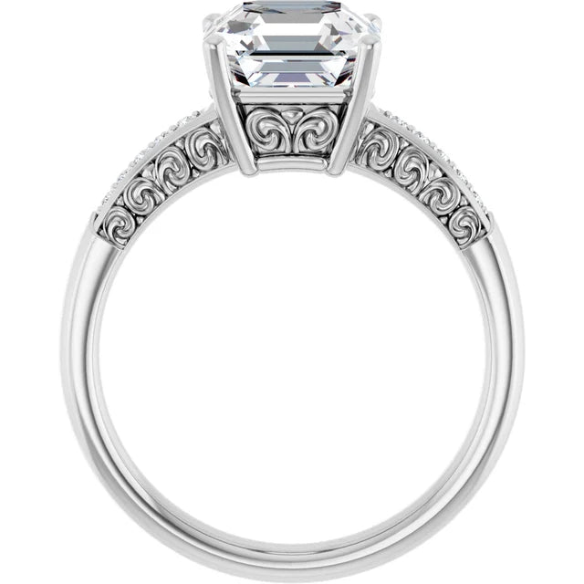 14K White Gold 2.08 CTW Asscher Solitaire Pavé Lab Grown Diamond Engagement Ring-diamondnetjewellery