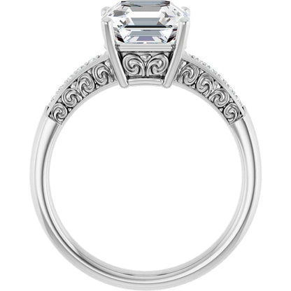 14K White Gold 2.08 CTW Asscher Solitaire Pavé Lab Grown Diamond Engagement Ring-diamondnetjewellery