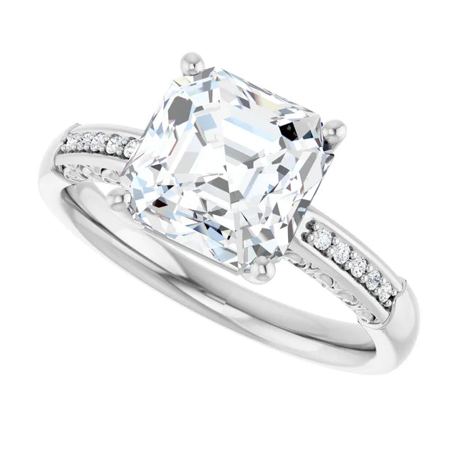 14K White Gold 2.08 CTW Asscher Solitaire Pavé Lab Grown Diamond Engagement Ring-diamondnetjewellery