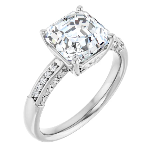 14K White Gold 2.08 CTW Asscher Solitaire Pavé Lab Grown Diamond Engagement Ring-diamondnetjewellery