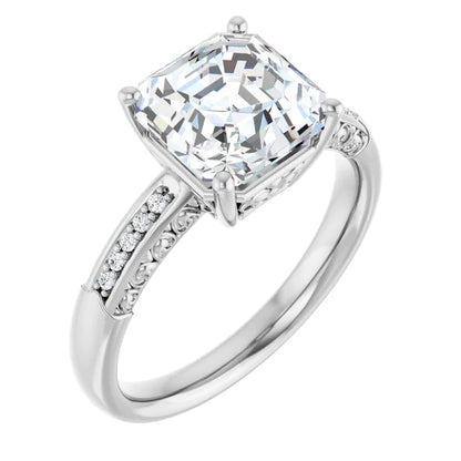 14K White Gold 2.08 CTW Asscher Solitaire Pavé Lab Grown Diamond Engagement Ring-diamondnetjewellery