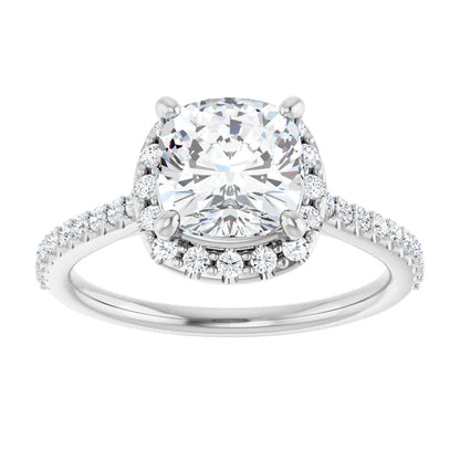 14K White Gold 2.08 CTW Cushion Halo Lab Grown Diamond Engagement Ring-diamondnetjewellery