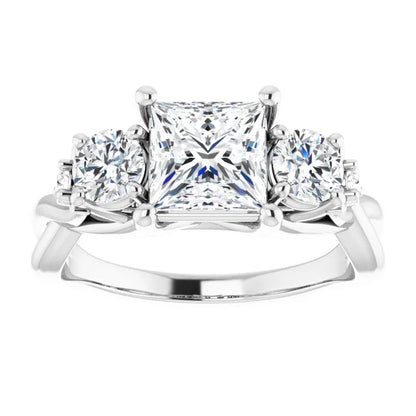 14K White Gold 2.09 CTW Princess Three Stone Twisted Shank Lab Grown Diamond Engagement Ring