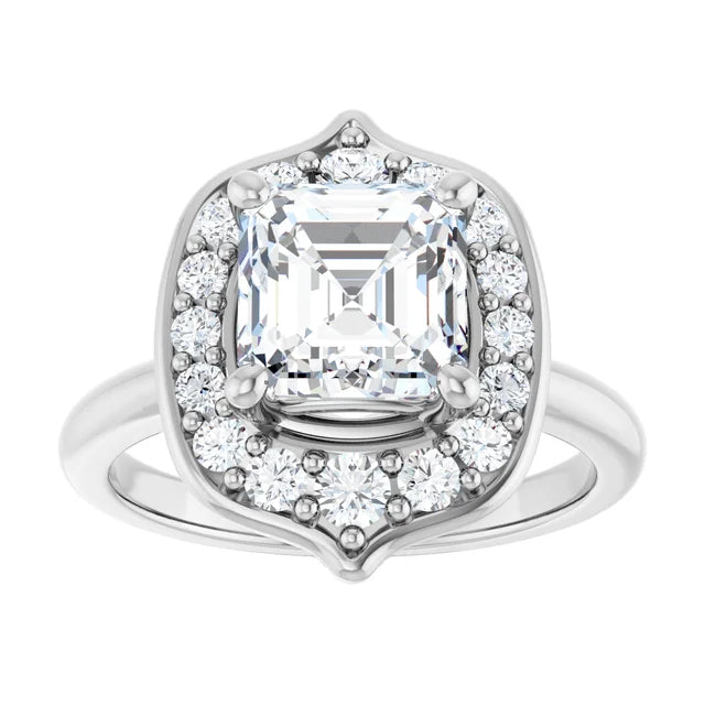14K White Gold 2.19 CTW Asscher Floral Halo Lab Grown Diamond Engagement Ring