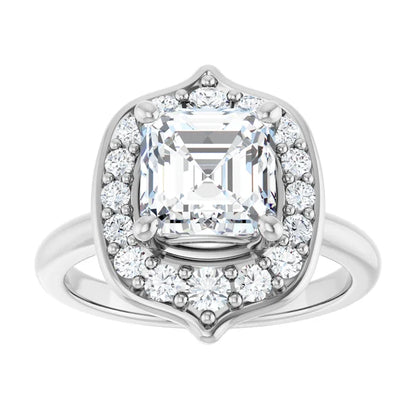 14K White Gold 2.19 CTW Asscher Floral Halo Lab Grown Diamond Engagement Ring