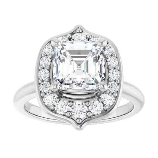14K White Gold 2.19 CTW Asscher Floral Halo Lab Grown Diamond Engagement Ring