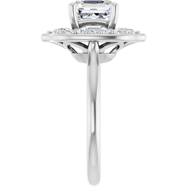 14K White Gold 2.19 CTW Asscher Floral Halo Lab Grown Diamond Engagement Ring