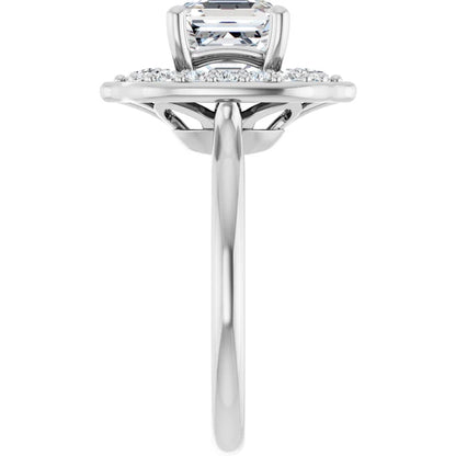 14K White Gold 2.19 CTW Asscher Floral Halo Lab Grown Diamond Engagement Ring