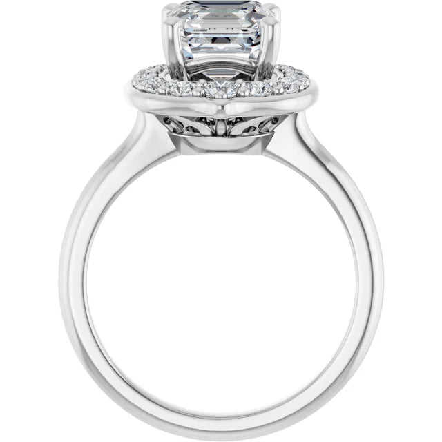 14K White Gold 2.19 CTW Asscher Floral Halo Lab Grown Diamond Engagement Ring