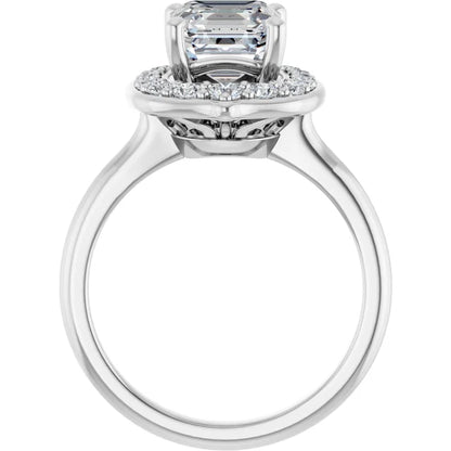 14K White Gold 2.19 CTW Asscher Floral Halo Lab Grown Diamond Engagement Ring