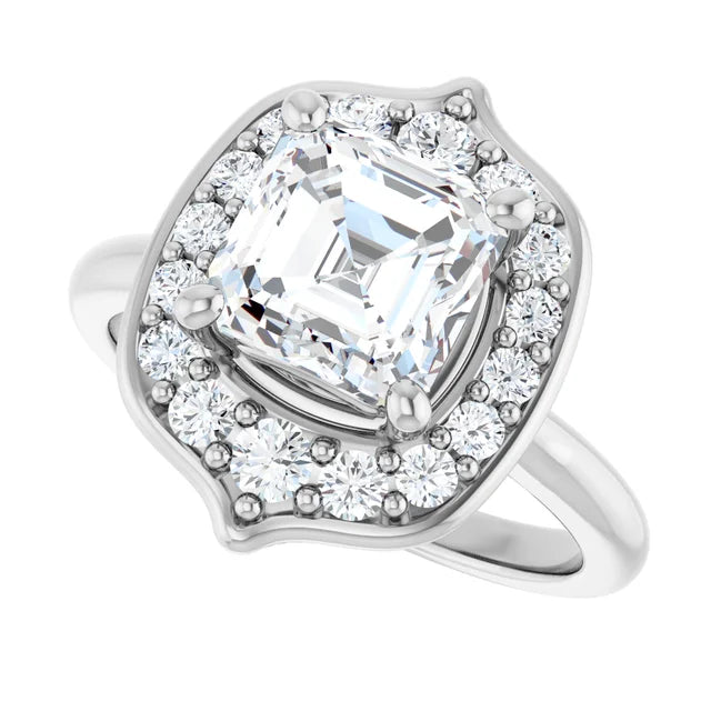 14K White Gold 2.19 CTW Asscher Floral Halo Lab Grown Diamond Engagement Ring