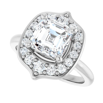14K White Gold 2.19 CTW Asscher Floral Halo Lab Grown Diamond Engagement Ring