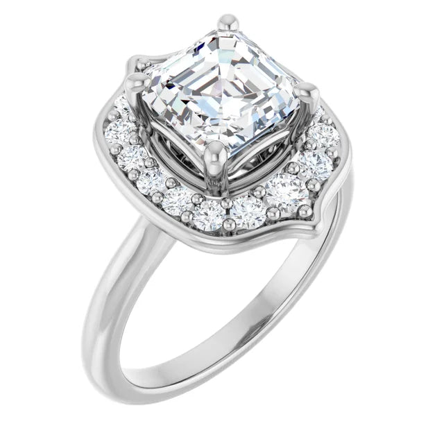 14K White Gold 2.19 CTW Asscher Floral Halo Lab Grown Diamond Engagement Ring