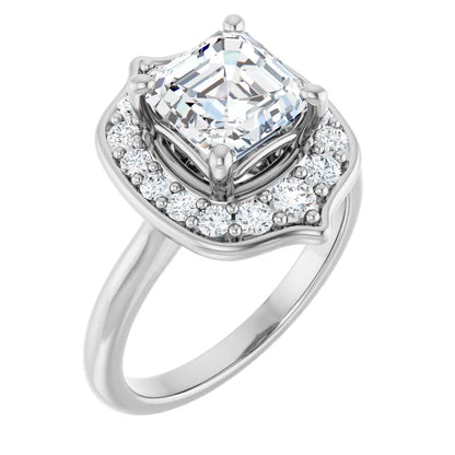 14K White Gold 2.19 CTW Asscher Floral Halo Lab Grown Diamond Engagement Ring