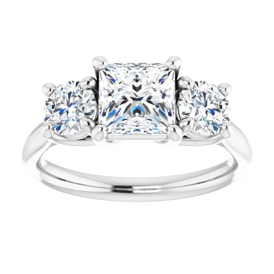 14K White Gold 2.19 CTW Princess Three Stone Cathedral Lab Grown Diamond Engagement Ring