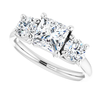 14K White Gold 2.19 CTW Princess Three Stone Cathedral Lab Grown Diamond Engagement Ring