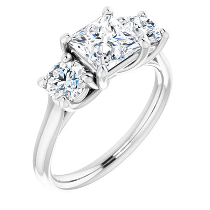 14K White Gold 2.19 CTW Princess Three Stone Cathedral Lab Grown Diamond Engagement Ring
