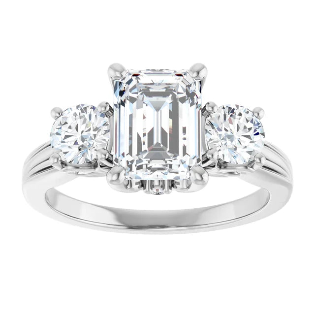 14K White Gold 2.23 CTW Emerald Three Stone Lab Grown Diamond Engagement Ring