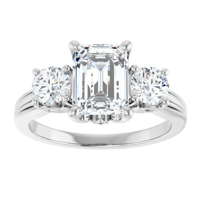 14K White Gold 2.23 CTW Emerald Three Stone Lab Grown Diamond Engagement Ring