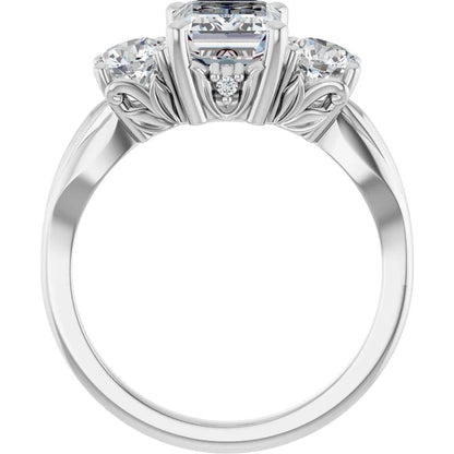 14K White Gold 2.23 CTW Emerald Three Stone Lab Grown Diamond Engagement Ring
