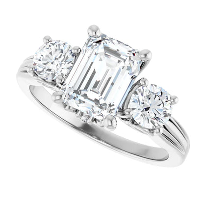 14K White Gold 2.23 CTW Emerald Three Stone Lab Grown Diamond Engagement Ring