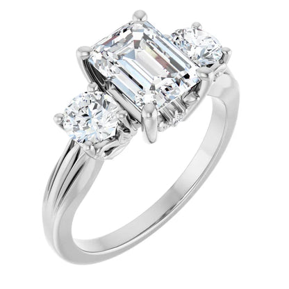 14K White Gold 2.23 CTW Emerald Three Stone Lab Grown Diamond Engagement Ring