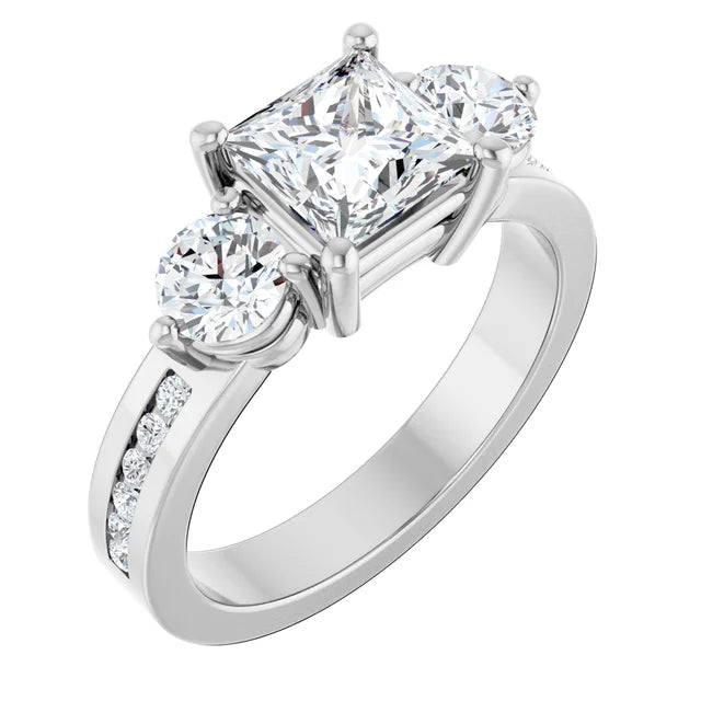 14K White Gold 2.23 CTW Princess Three Stone Channel Lab Grown Diamond Engagement Ring