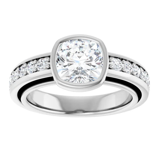 14K White Gold 2.26 CTW Cushion Bezel Lab Grown Diamond Engagement Ring