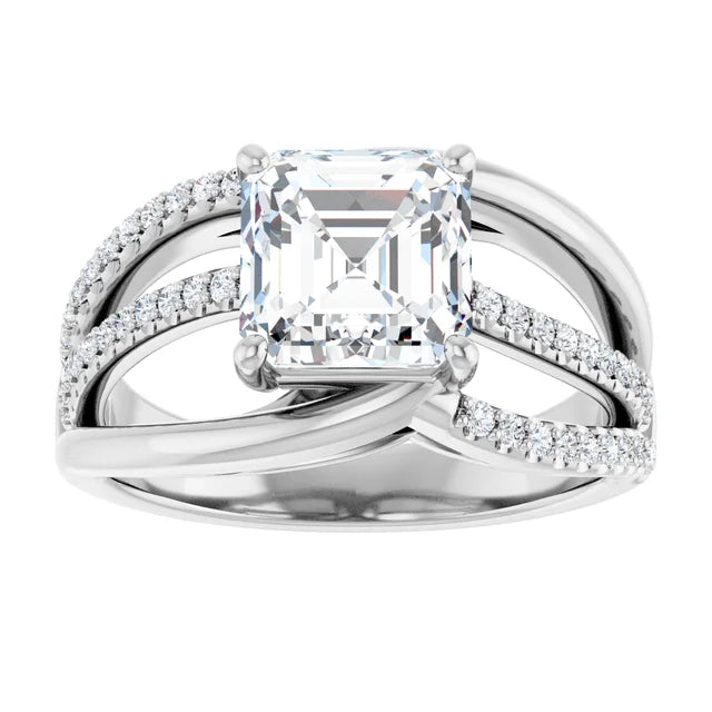 14K White Gold 2.29 CTW Asscher Split Shank Pavé Lab Grown Diamond Engagement Ring