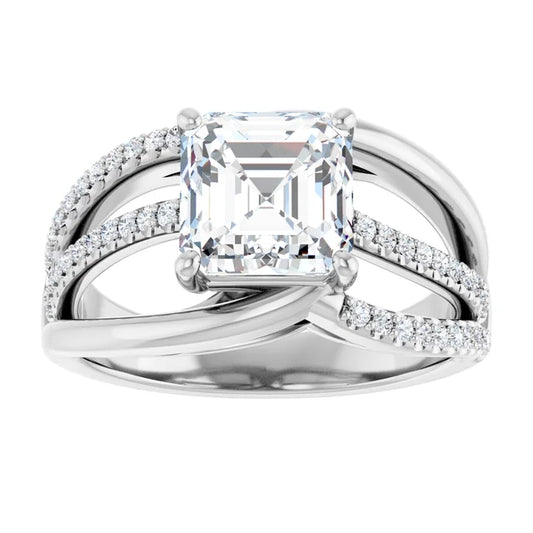 14K White Gold 2.29 CTW Asscher Split Shank Pavé Lab Grown Diamond Engagement Ring