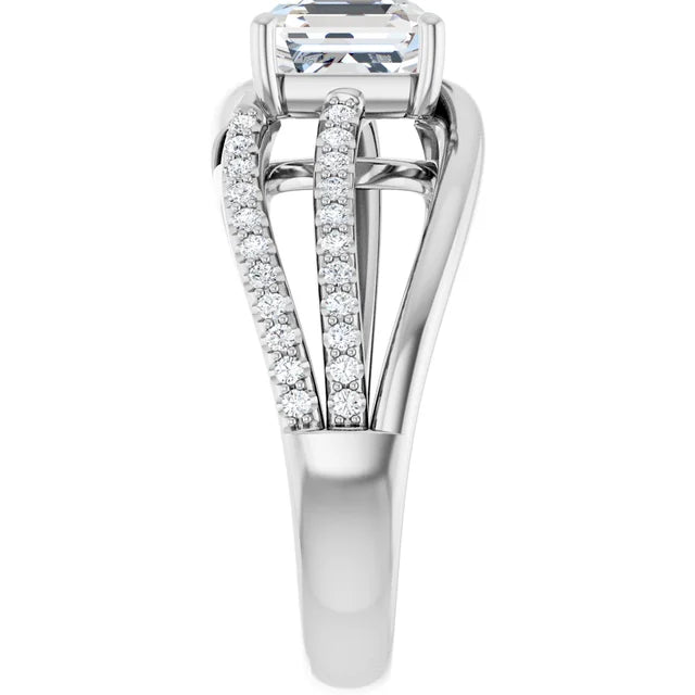 14K White Gold 2.29 CTW Asscher Split Shank Pavé Lab Grown Diamond Engagement Ring