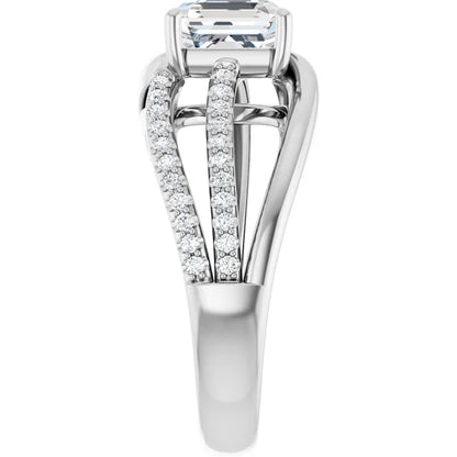 14K White Gold 2.29 CTW Asscher Split Shank Pavé Lab Grown Diamond Engagement Ring