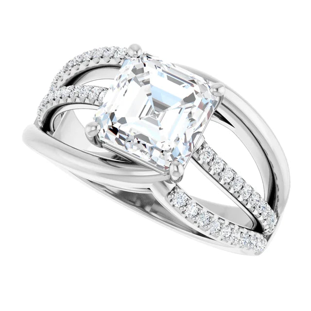 14K White Gold 2.29 CTW Asscher Split Shank Pavé Lab Grown Diamond Engagement Ring