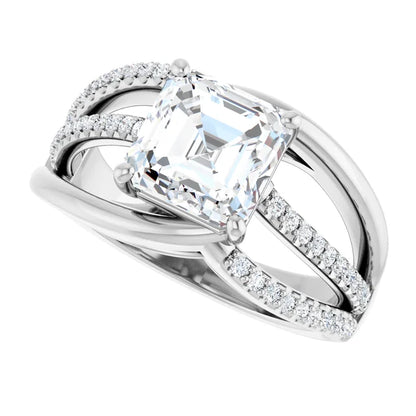 14K White Gold 2.29 CTW Asscher Split Shank Pavé Lab Grown Diamond Engagement Ring